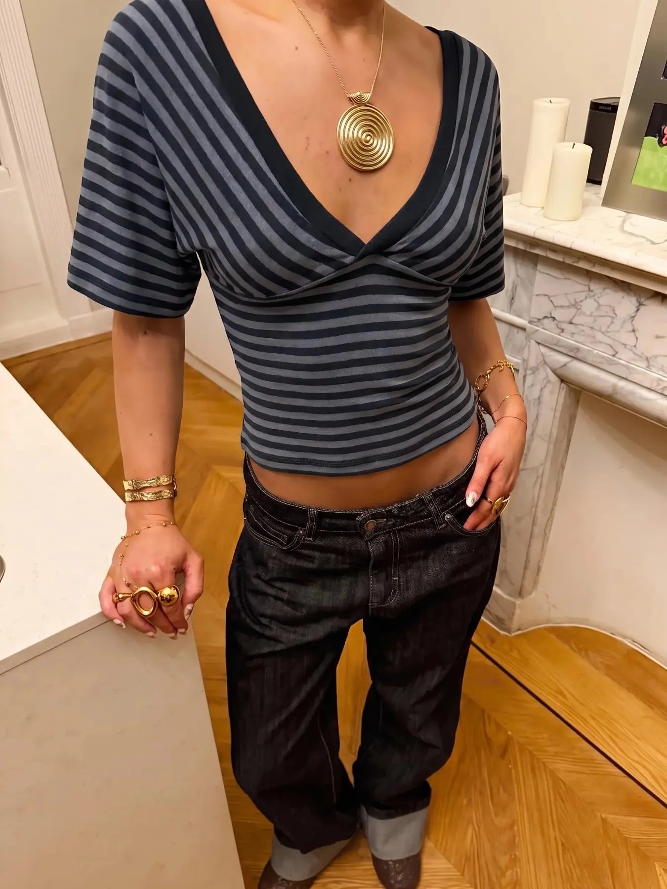 💕💕50% OFF🔥Striped V-Neck Wrap Top for Stylish Y2K Look