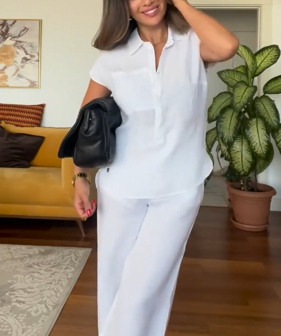 🌷Last day 50%OFF🔥Women's Summer Linen Casual Shirt Wide-Leg Pants Two-Piece Suit(Buy 2 Free Shipping)