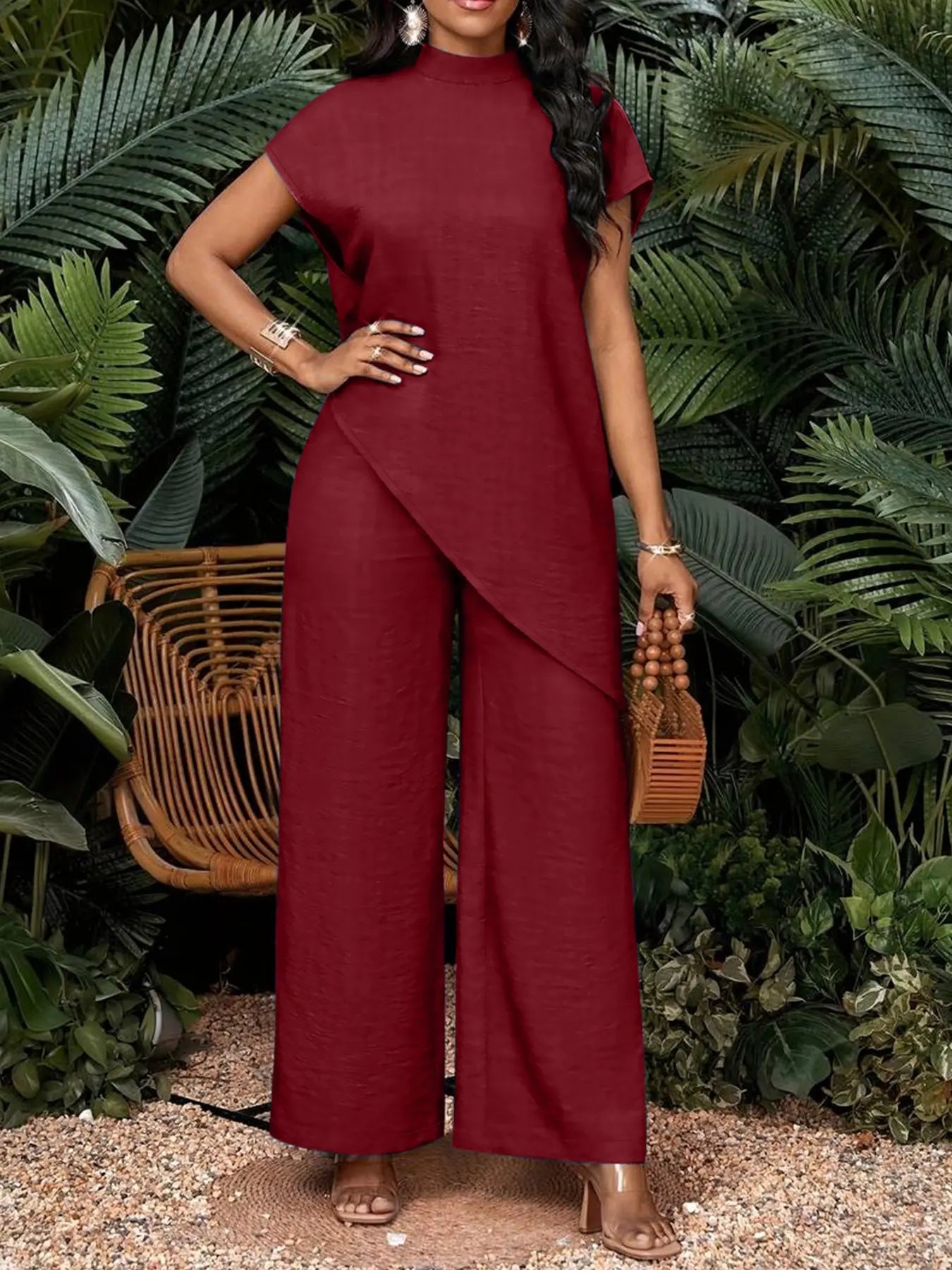 💕💕Hot Sale💥 Summer Women Asymmetrical Top + Wide Leg Pants 2Pcs Suit