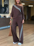 NEW🔥 Women's Soft Striped Design Set with Wide Fit Pants