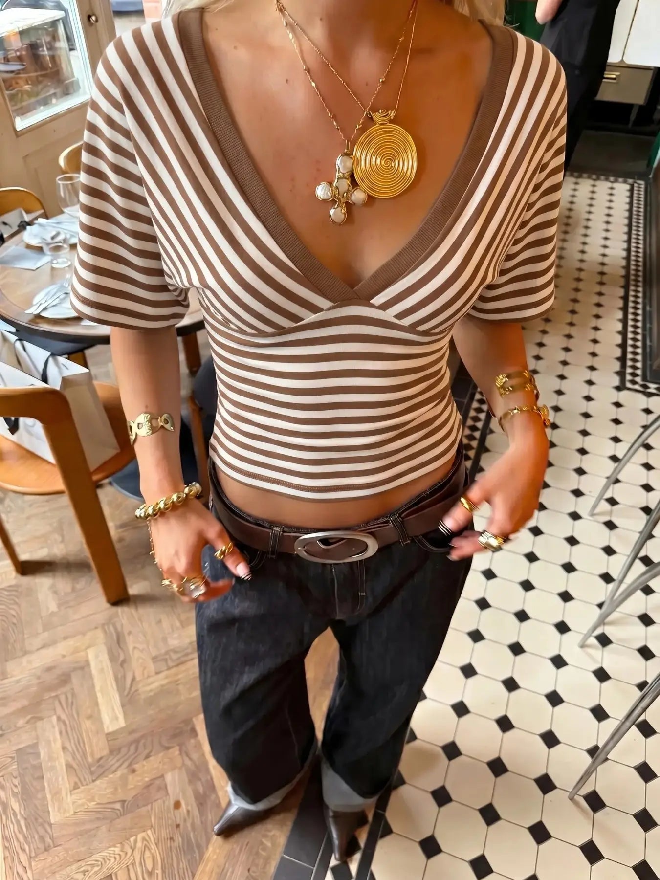 💕💕50% OFF🔥Striped V-Neck Wrap Top for Stylish Y2K Look