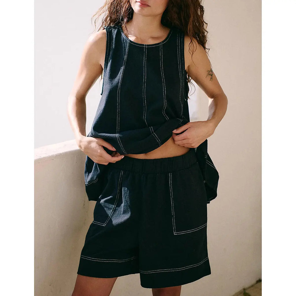 💕💕50% OFF🔥Women's Cotton Two Piece Outfit - A-Line Tank & High-Waist Shorts