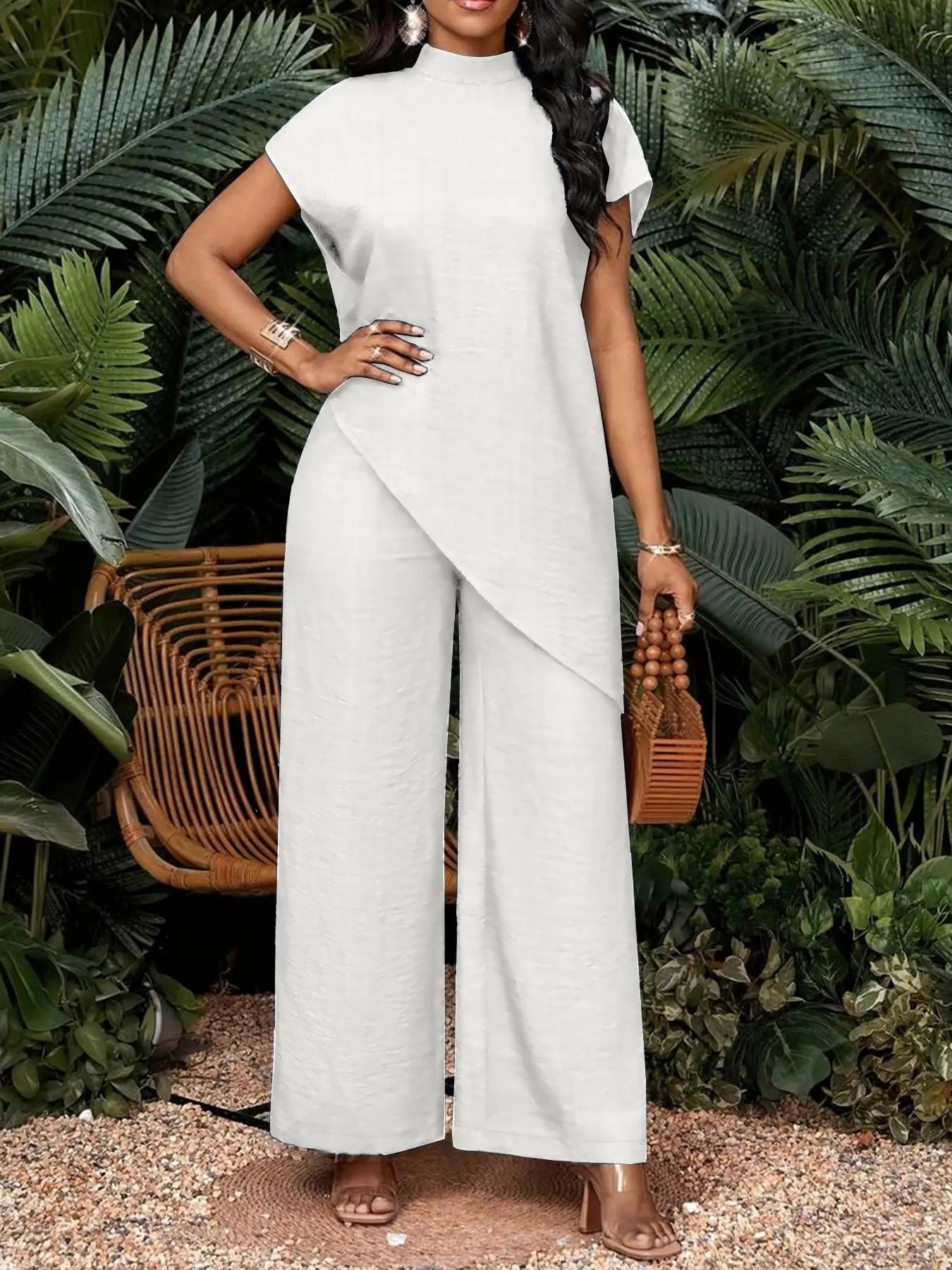 💕💕Hot Sale💥 Summer Women Asymmetrical Top + Wide Leg Pants 2Pcs Suit
