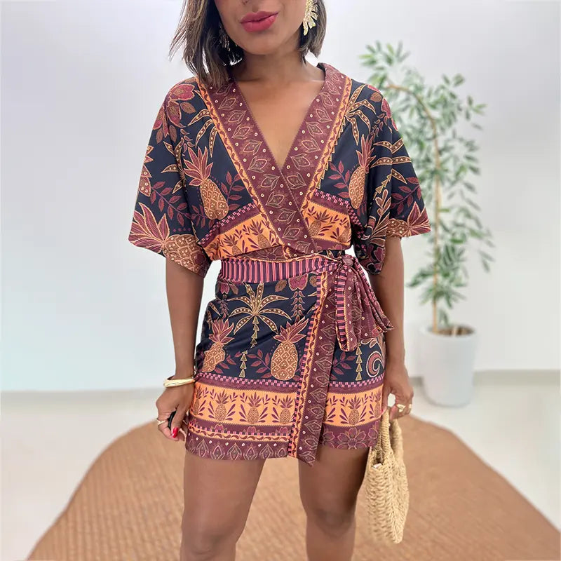 Sale 🎉 Seashell Print V-Neck Wrap Romper   Mermaidcore Vacation Wear 🌴