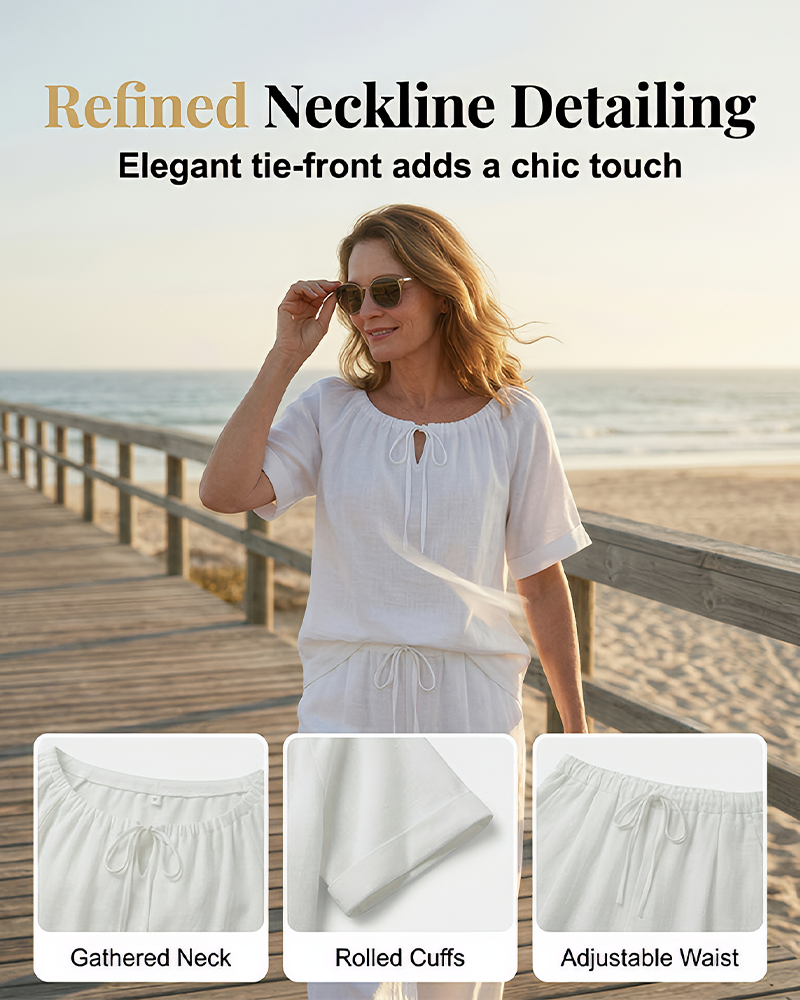 Women's Drawstring Top & Pants 2-Piece Set – Relaxed Fit, Comfortable & Perfect for Lounging or Everyday Style 🌸