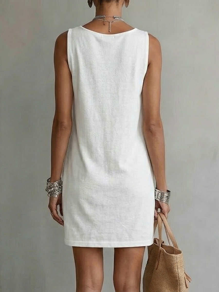 🌷Draped-neck sleeveless pure cotton dress