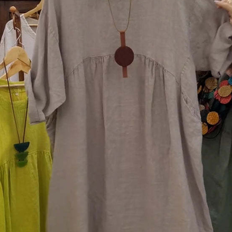 💕💕Last Day Sale 49% Off💃Women's Casual Loose Round Neck Solid Color Dress with 3/4 Sleeves & Pockets