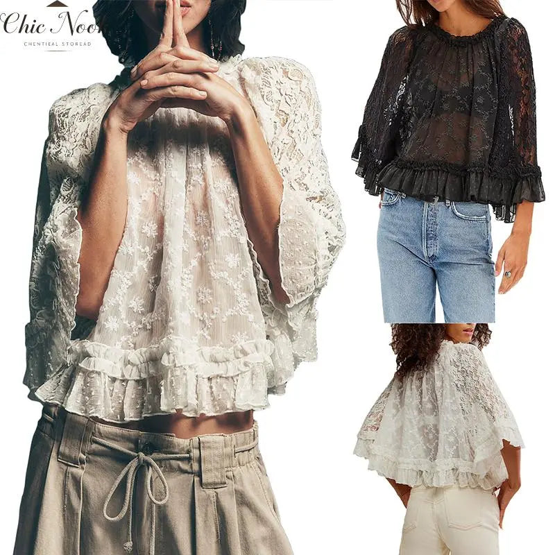 💕💕Women's Summer Lace T-Shirt with Flared Sleeves