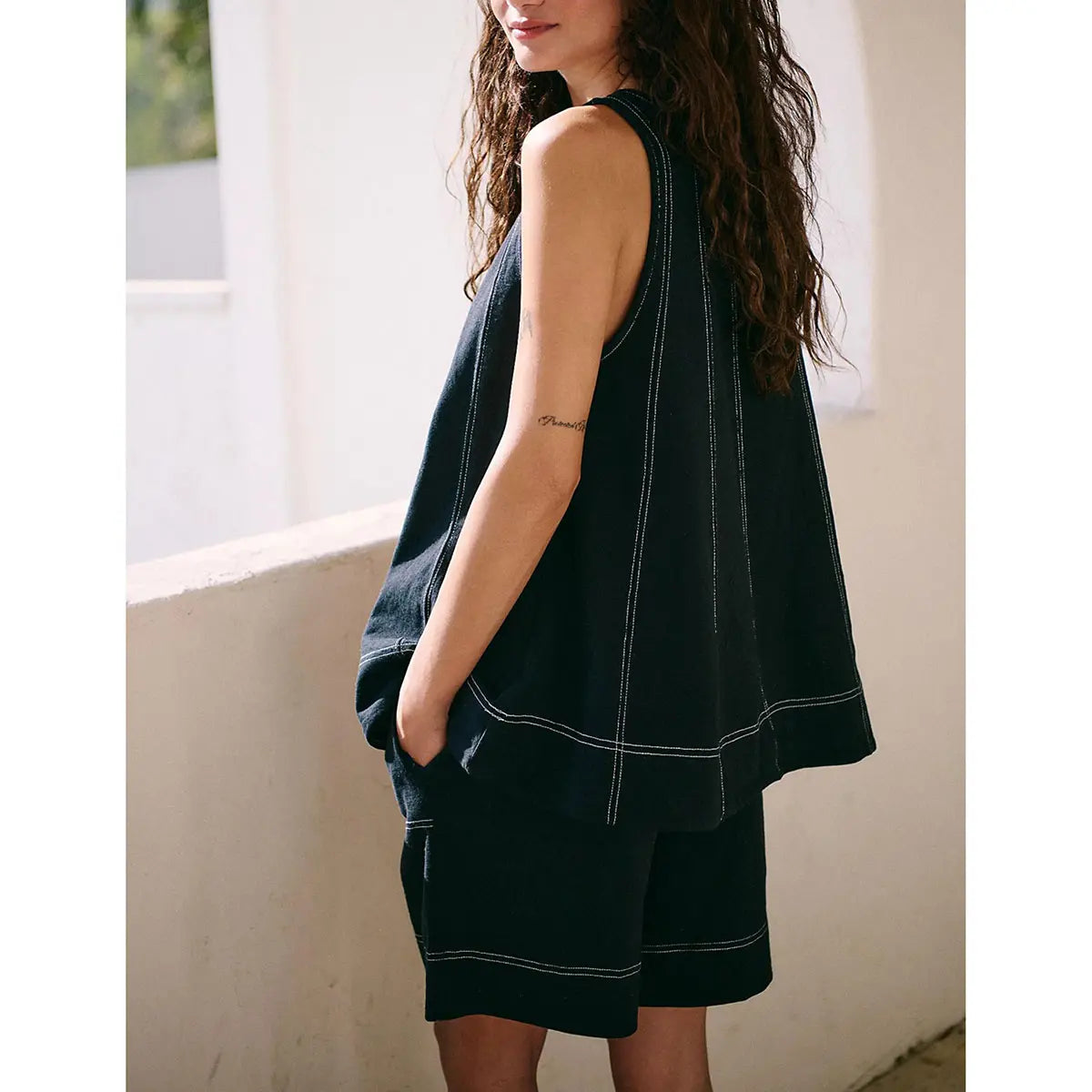 💕💕50% OFF🔥Women's Cotton Two Piece Outfit - A-Line Tank & High-Waist Shorts