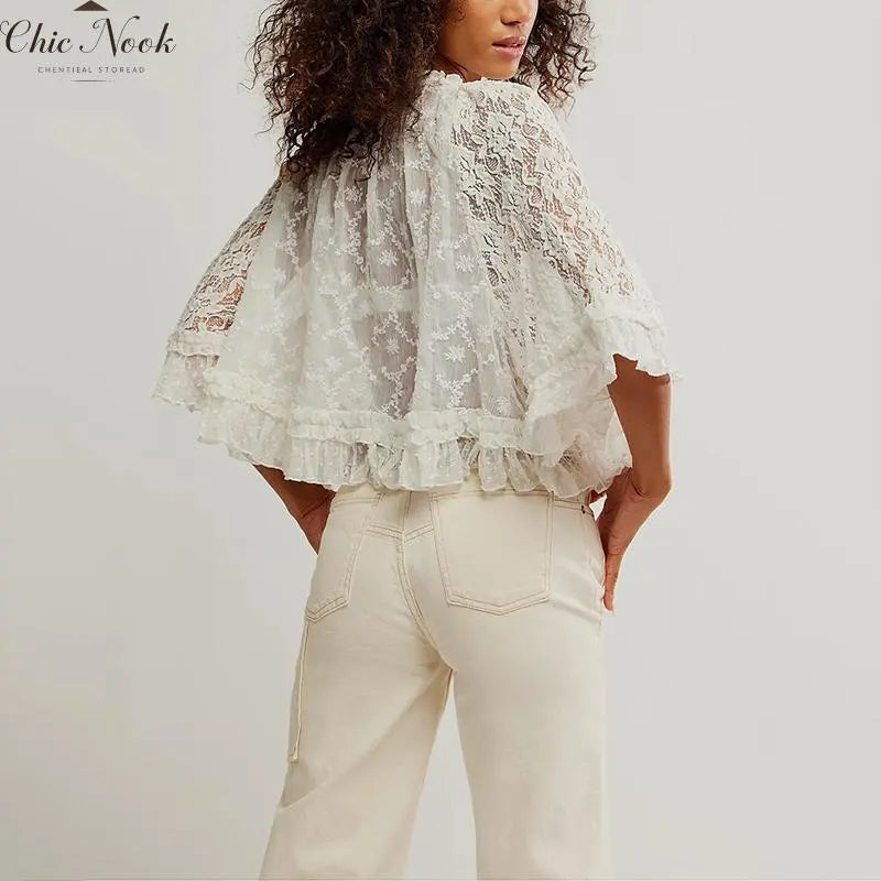 💕💕Women's Summer Lace T-Shirt with Flared Sleeves