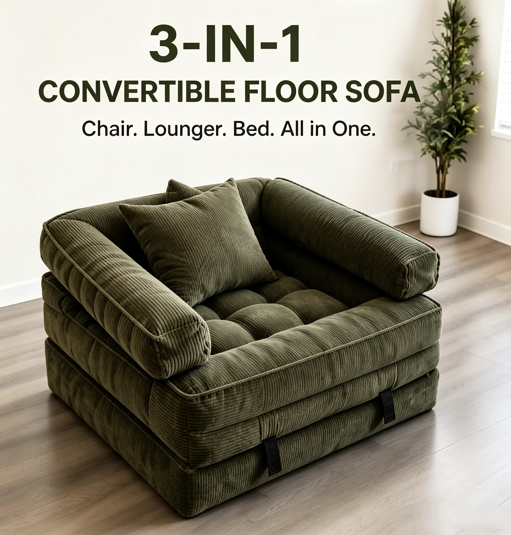 🤲 Factory direct salese🛋️ 3-in-1 Convertible Floor Sofa Bed（🎁Special Sale—Free Shipping)