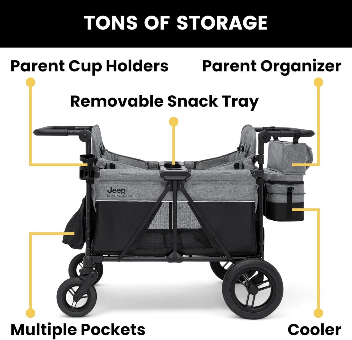 🎉High-end four-wheeled stroller with an adjustable push handle, removable sun canopy, and a fully flat folding feature（🎁Special Sale—Free Shipping）