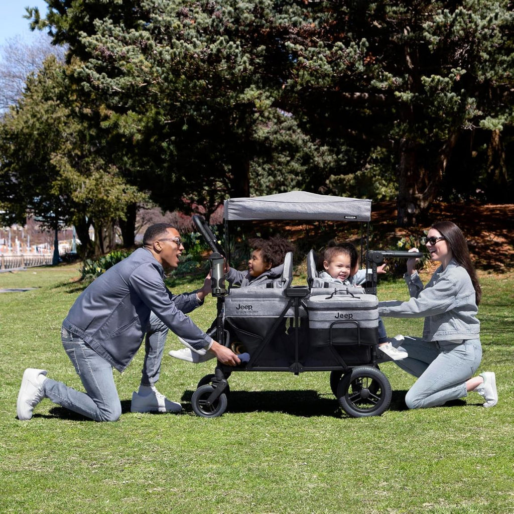🎉High-end four-wheeled stroller with an adjustable push handle, removable sun canopy, and a fully flat folding feature（🎁Special Sale—Free Shipping）