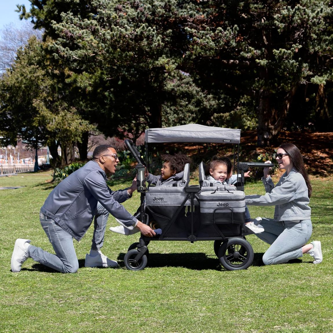 🎉High-end four-wheeled stroller with an adjustable push handle, removable sun canopy, and a fully flat folding feature（🎁Special Sale—Free Shipping）