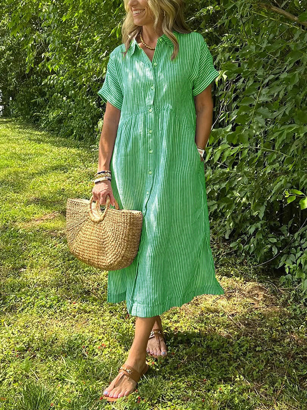 CLEARANCE🔥 Striped Lapel Button Down Shirt Dress