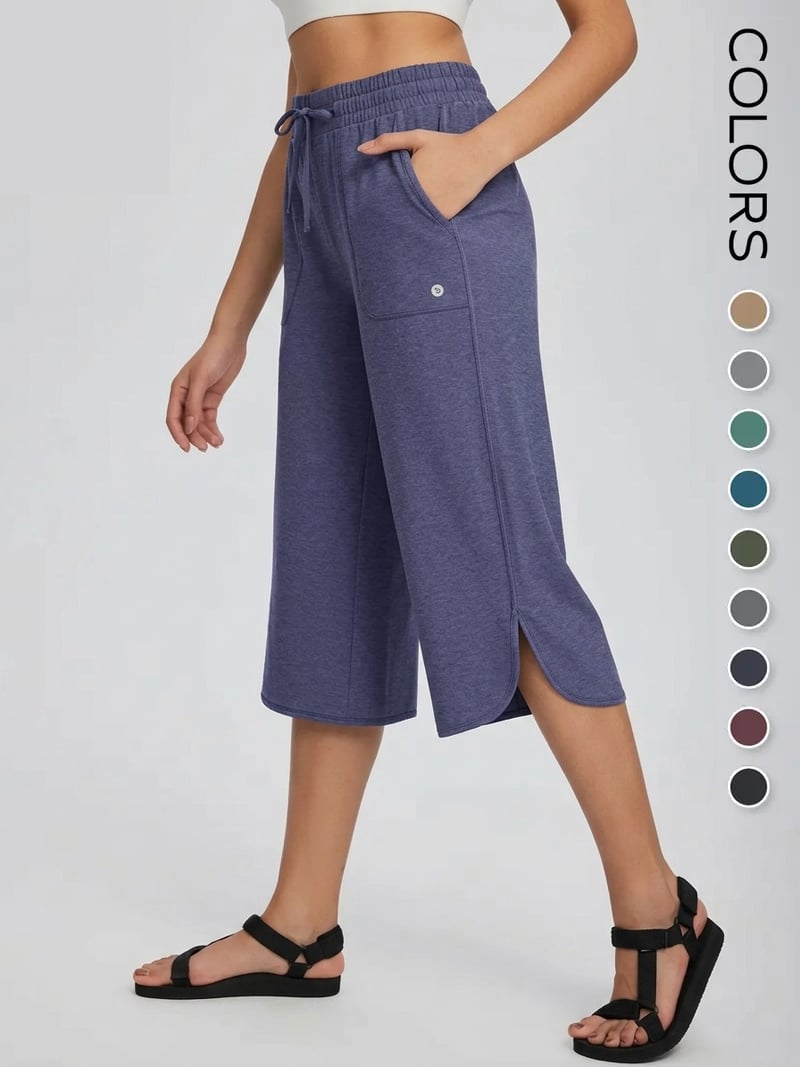 🌷 Women's Wide Leg Yoga Capris – High Waisted with Pockets, Quick Dry, Lightweight, UPF 50+ Sun Protection – Loose Comfy for Hiking, Gym, Travel & Outdoor Workout ☀️
