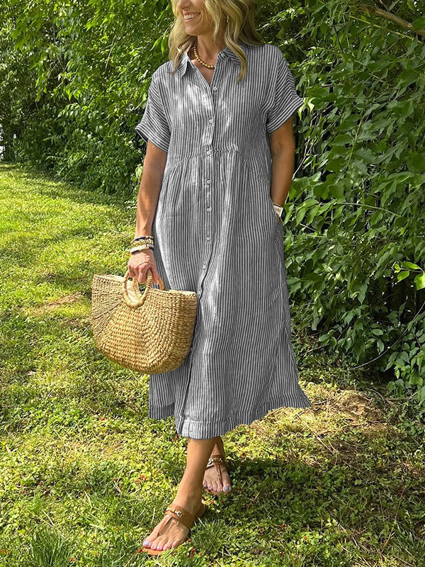 CLEARANCE🔥 Striped Lapel Button Down Shirt Dress