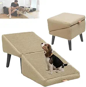 🎉2-in-1 Convertible Ottoman Dog Ramp & Step Stool — Solid Wood, Pet-Safe Design（🎁Special Sale—Free Shipping）