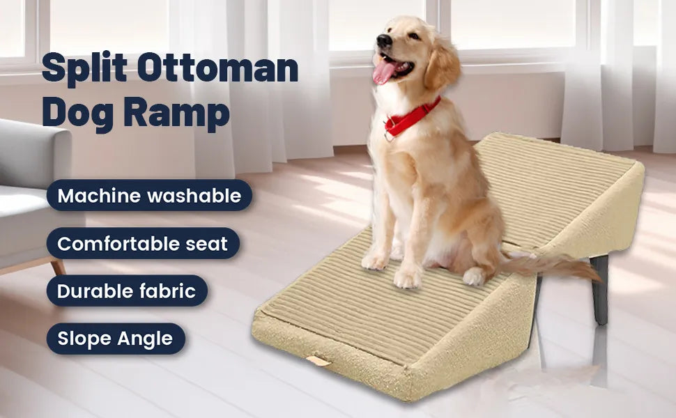 🎉2-in-1 Convertible Ottoman Dog Ramp & Step Stool — Solid Wood, Pet-Safe Design（🎁Special Sale—Free Shipping）