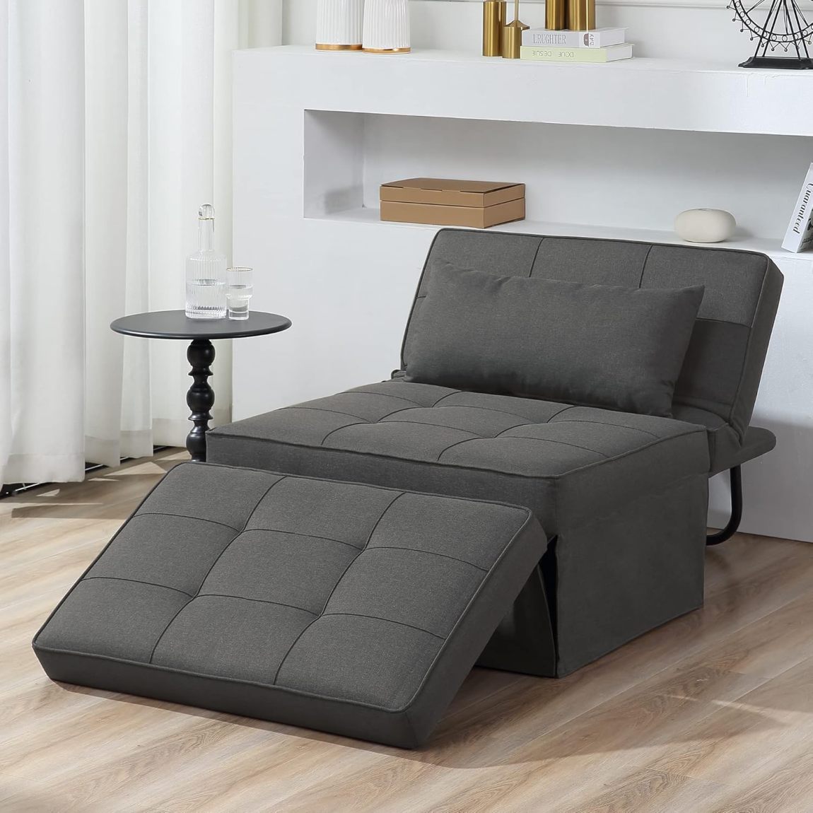4-in-1 multifunctional folding footstool, breathable linen sofa bed, with adjustable backrest, modern convertible seat
