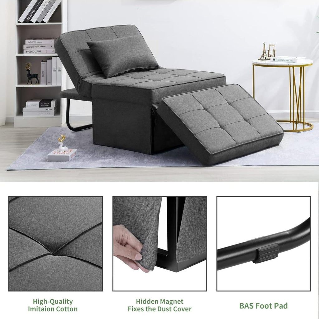 4-in-1 multifunctional folding footstool, breathable linen sofa bed, with adjustable backrest, modern convertible seat