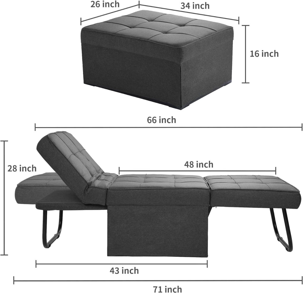 4-in-1 multifunctional folding footstool, breathable linen sofa bed, with adjustable backrest, modern convertible seat
