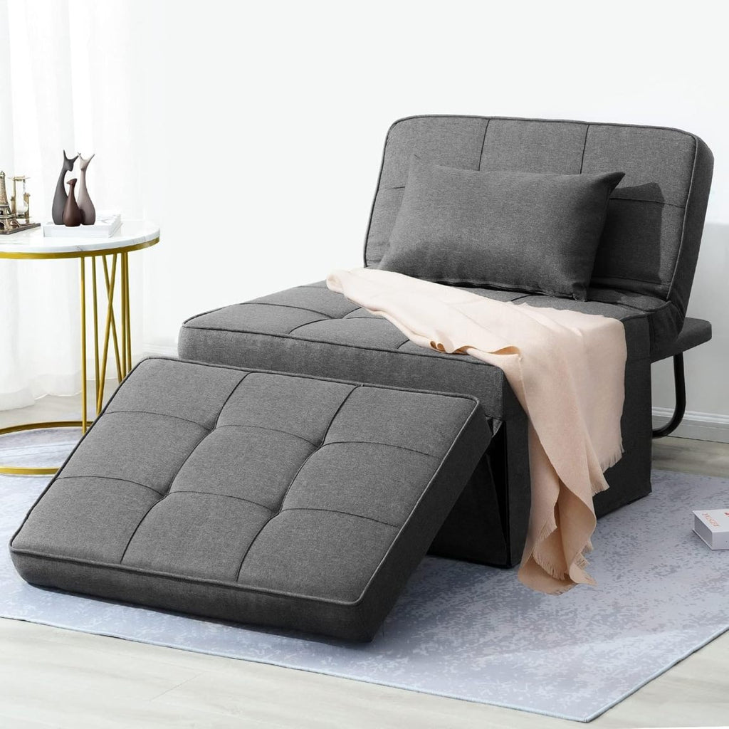 4-in-1 multifunctional folding footstool, breathable linen sofa bed, with adjustable backrest, modern convertible seat