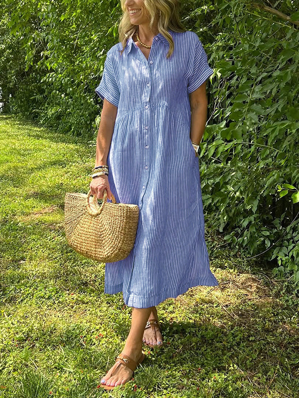 CLEARANCE🔥 Striped Lapel Button Down Shirt Dress