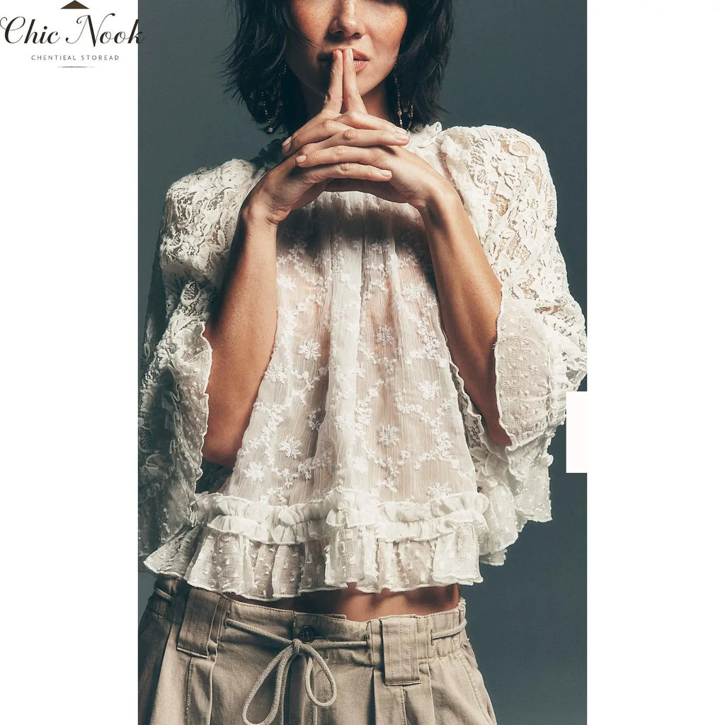 💕💕Women's Summer Lace T-Shirt with Flared Sleeves