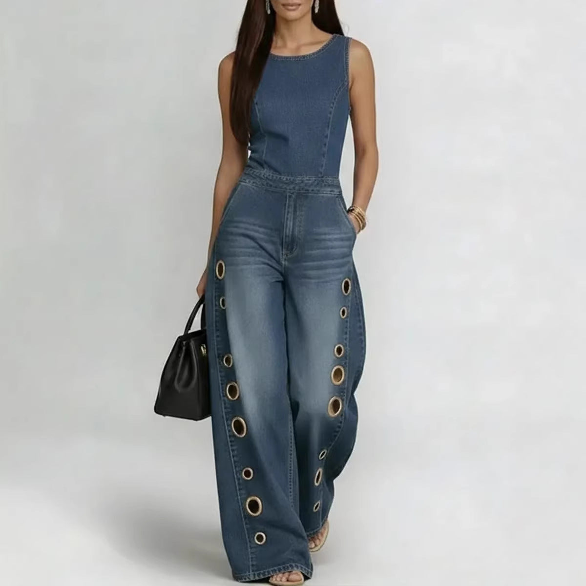 💕💕Women’s High-Waisted Sleeveless Denim Jumpsuit