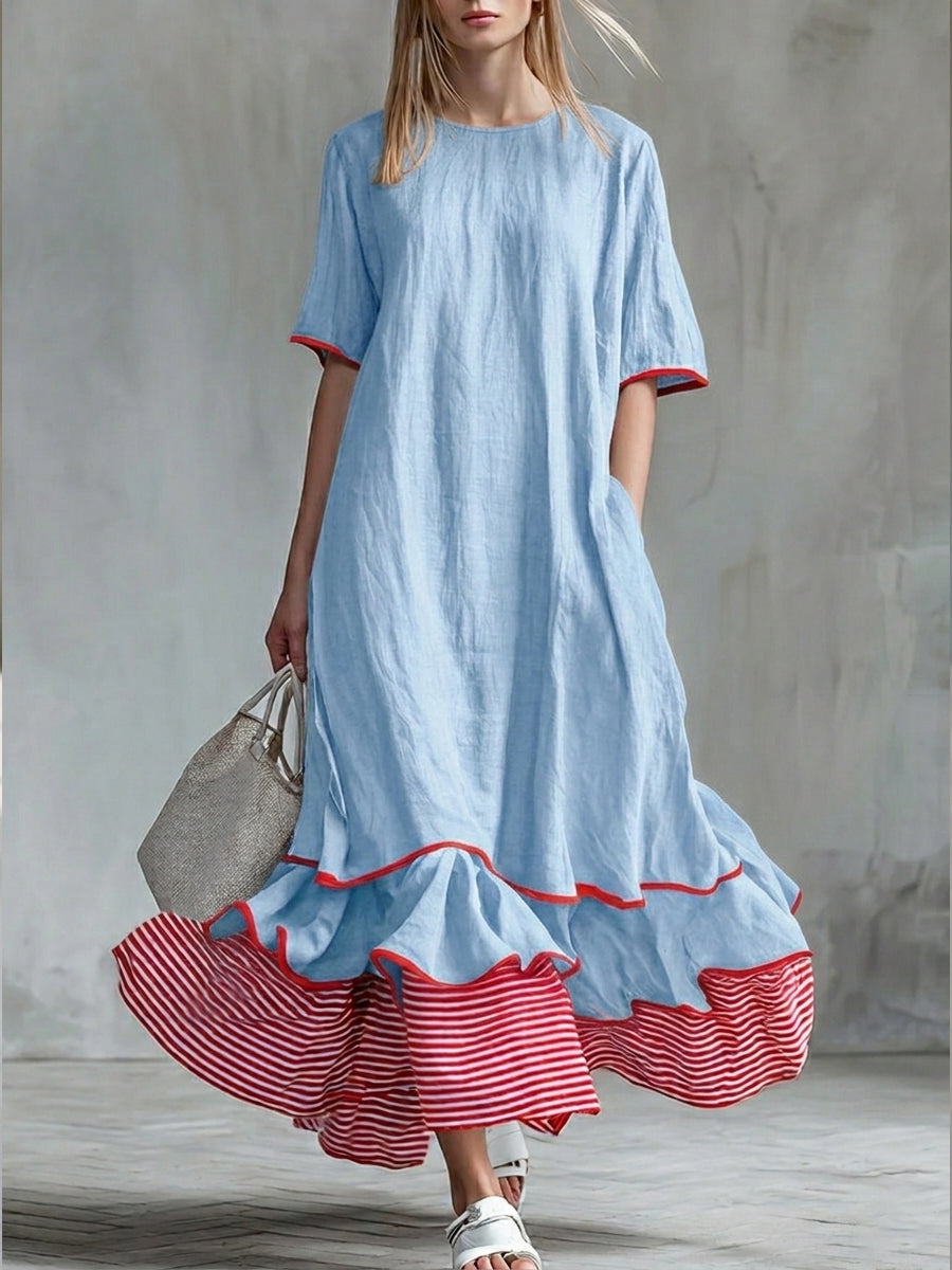 Last Day ⏰ 49% OFF Casual Patchwork Red Striped Short-sleeved Dress