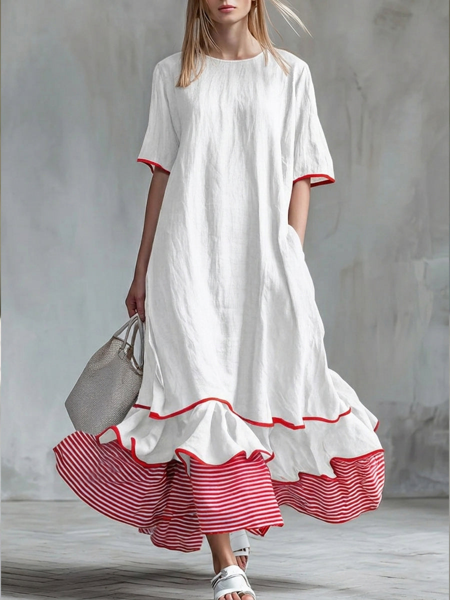 Last Day ⏰ 49% OFF Casual Patchwork Red Striped Short-sleeved Dress