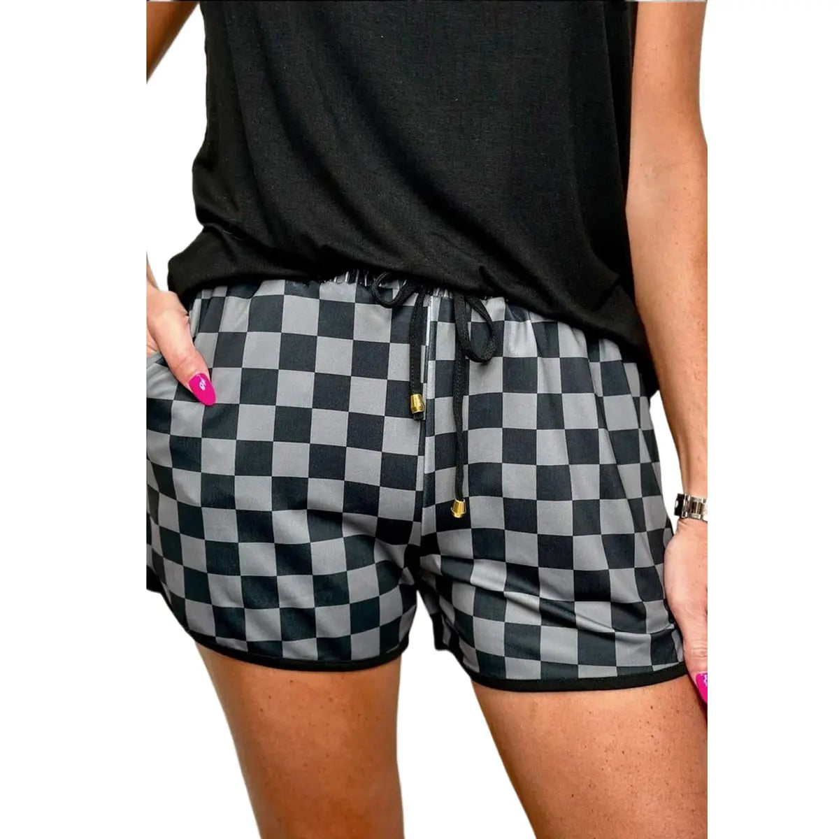 Last Day Save 49% ⏰🎉Znacicc Women's Checkered Drawstring Casual Shorts