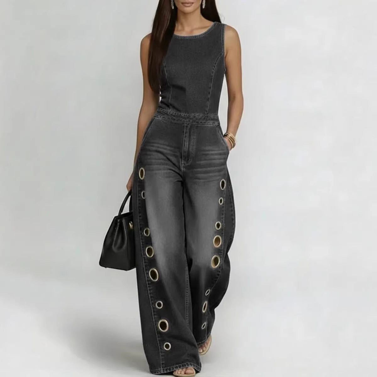 💕💕Women’s High-Waisted Sleeveless Denim Jumpsuit