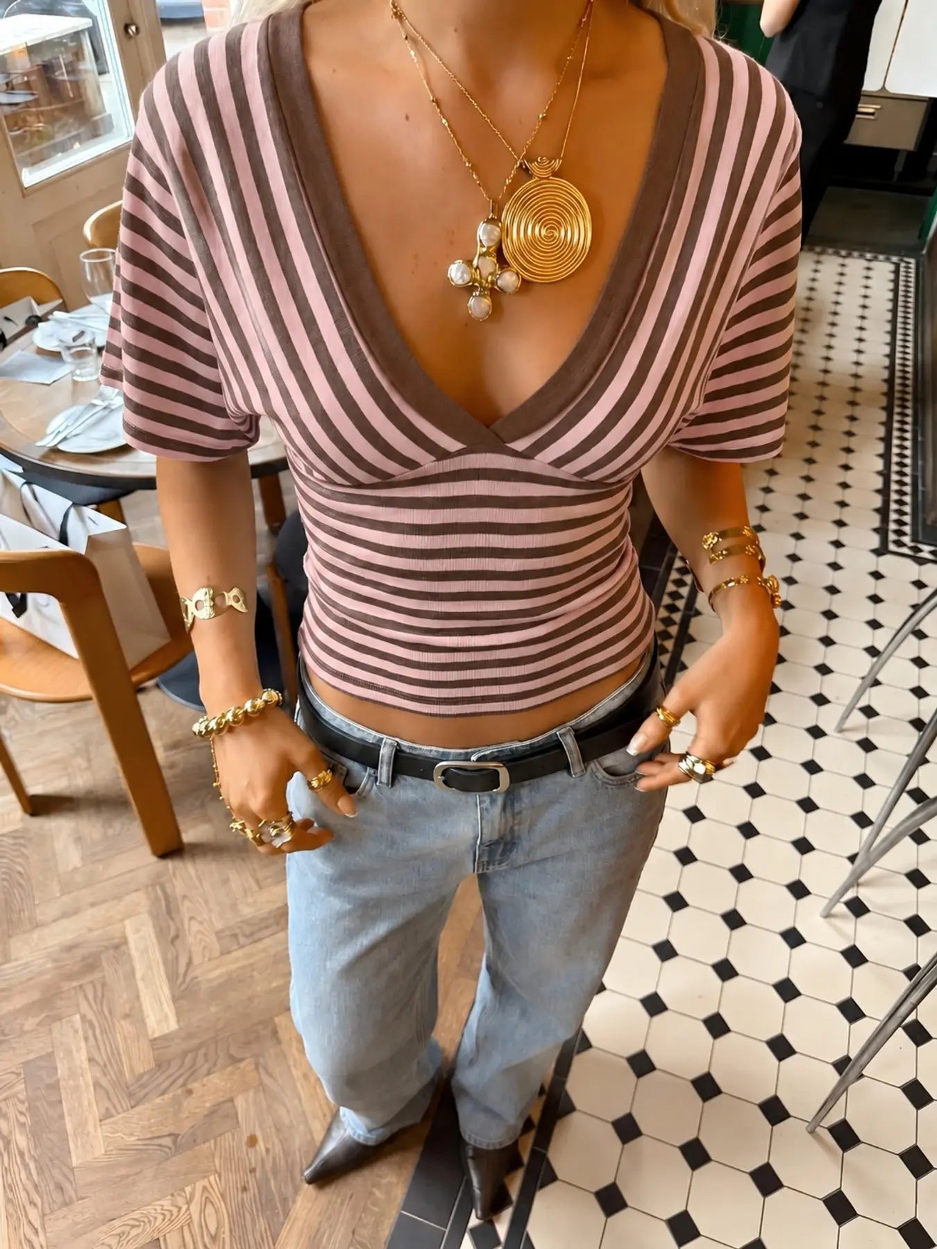 💕💕50% OFF🔥Striped V-Neck Wrap Top for Stylish Y2K Look