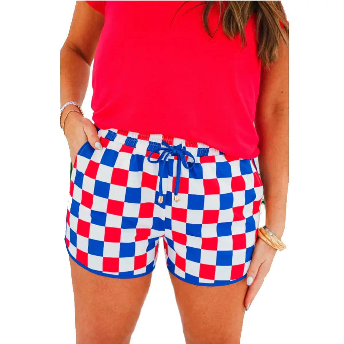 Last Day Save 49% ⏰🎉Znacicc Women's Checkered Drawstring Casual Shorts