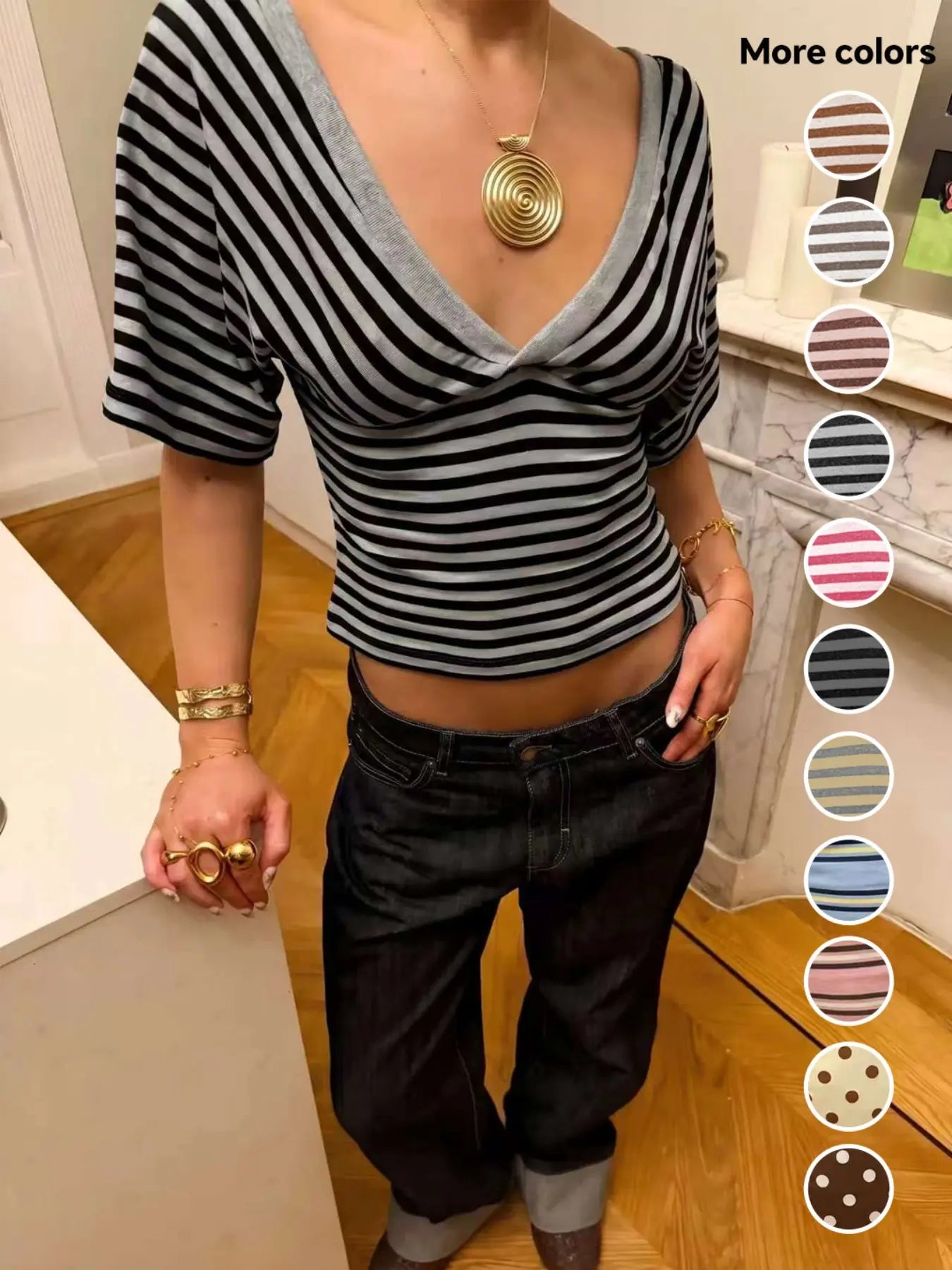 💕💕50% OFF🔥Striped V-Neck Wrap Top for Stylish Y2K Look