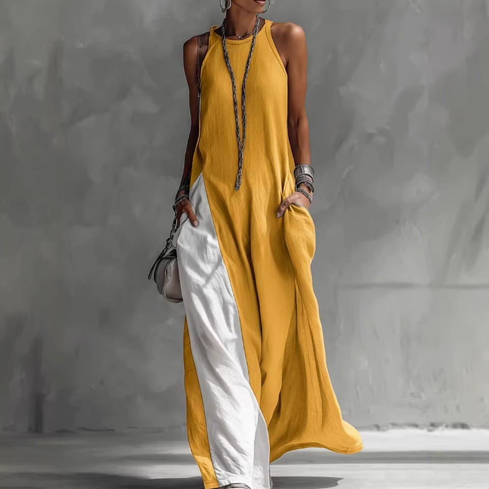 💕💕Women's Sleeveless Off-Shoulder Loose Maxi Dress with Pockets