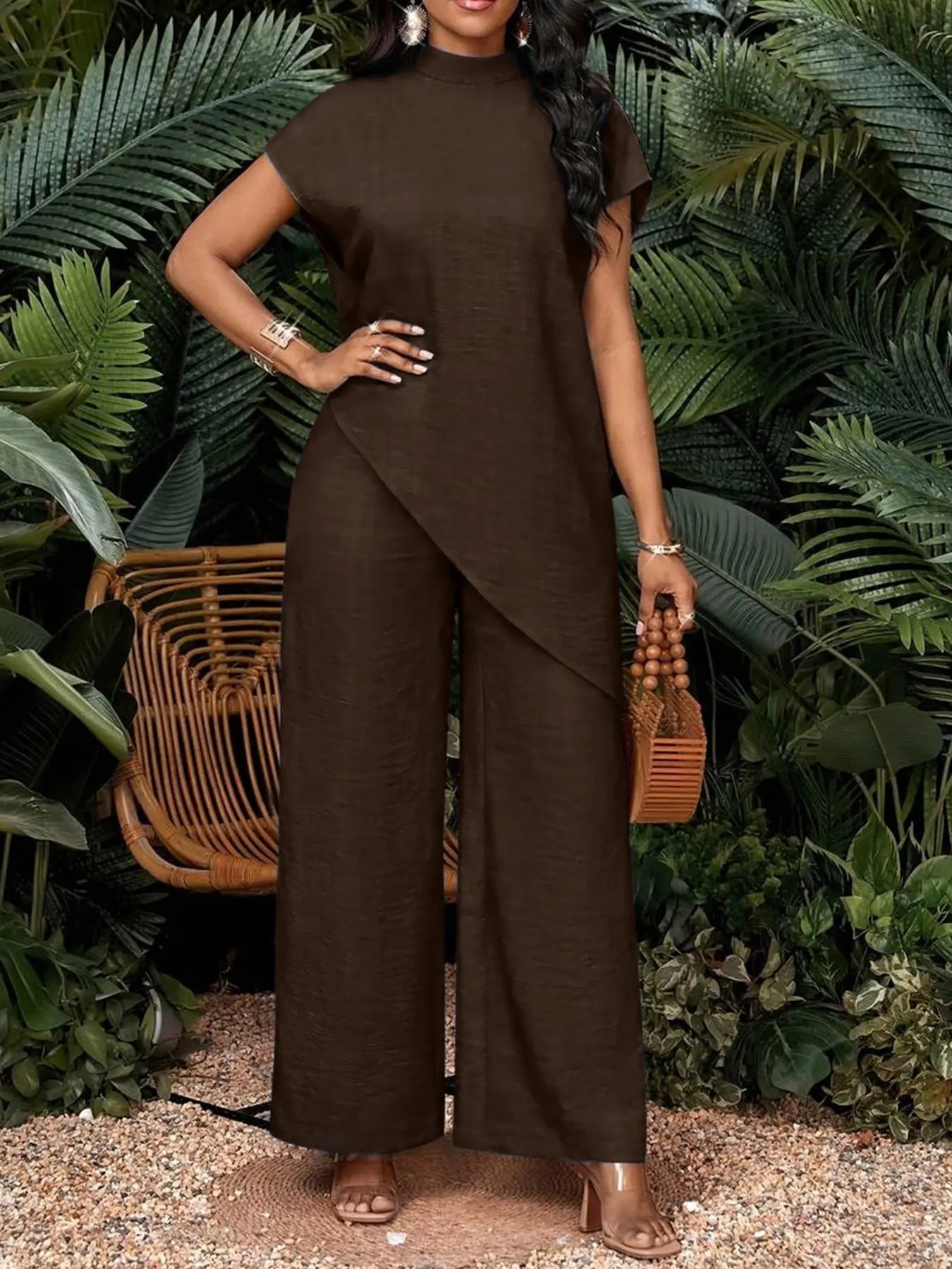 💕💕Hot Sale💥 Summer Women Asymmetrical Top + Wide Leg Pants 2Pcs Suit