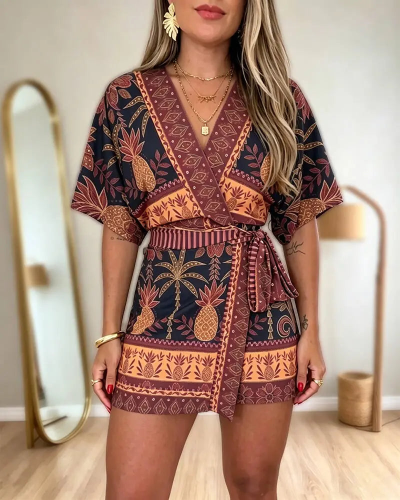 Sale 🎉 Seashell Print V-Neck Wrap Romper   Mermaidcore Vacation Wear 🌴