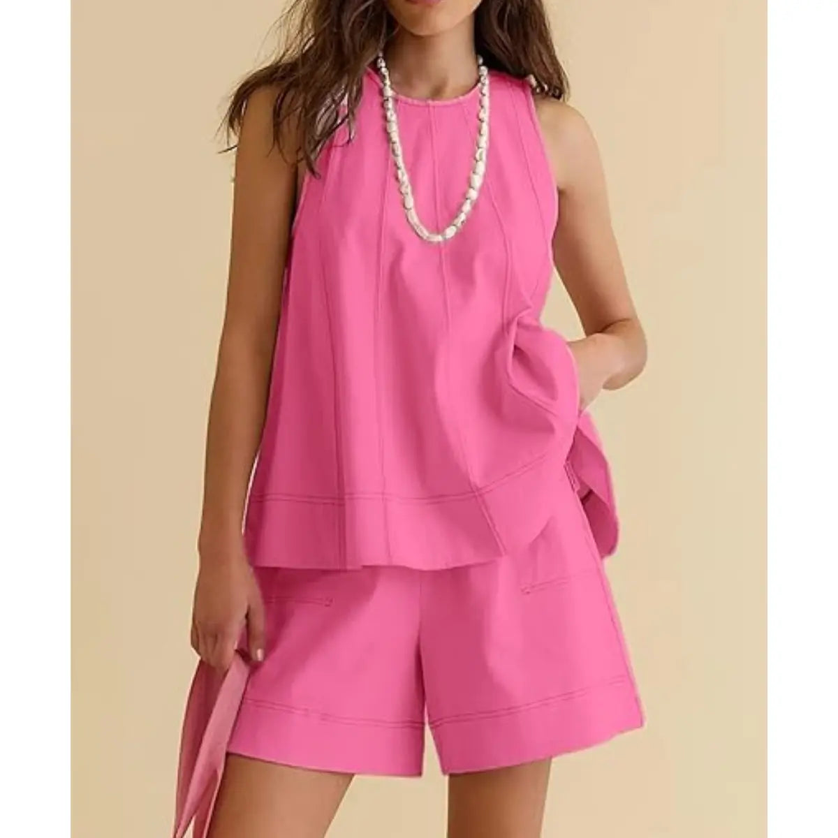 💕💕50% OFF🔥Women's Cotton Two Piece Outfit - A-Line Tank & High-Waist Shorts