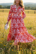 NEW🔥 Spring Long Sleeve V Neck Printed Party Dress