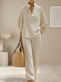 New Arrivals🔥 Women's Waffle Two-Piece Set Casual Shirt & Wide Leg Pants Outfit