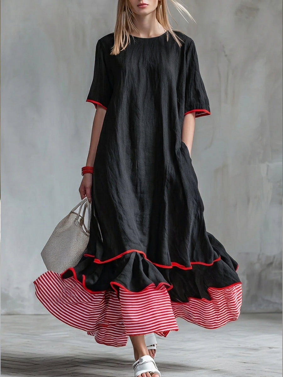 Last Day ⏰ 49% OFF Casual Patchwork Red Striped Short-sleeved Dress