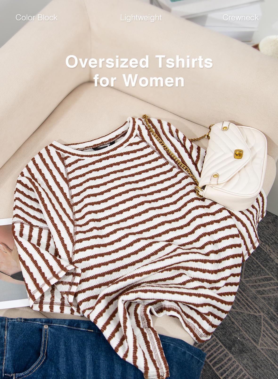 💕💕Womens Summer Tops Oversized Tshirts for Women Striped Color Block Short Sleeve T Shirts Crewneck Casual Tee Blouses