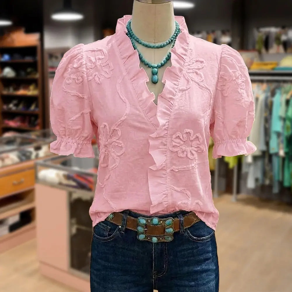 💕💕Cherrybetty 100% Cotton Flower Embroidered Ruffle Neck Puff Sleeve Cotton Top Spring Fashion Tiktok Shop Spring Glow Up Sweety Essential Comfort Elegant Outfits Going Out Tops