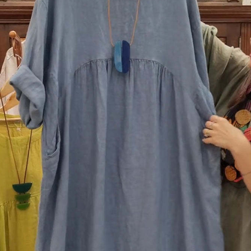 💕💕Last Day Sale 49% Off💃Women's Casual Loose Round Neck Solid Color Dress with 3/4 Sleeves & Pockets