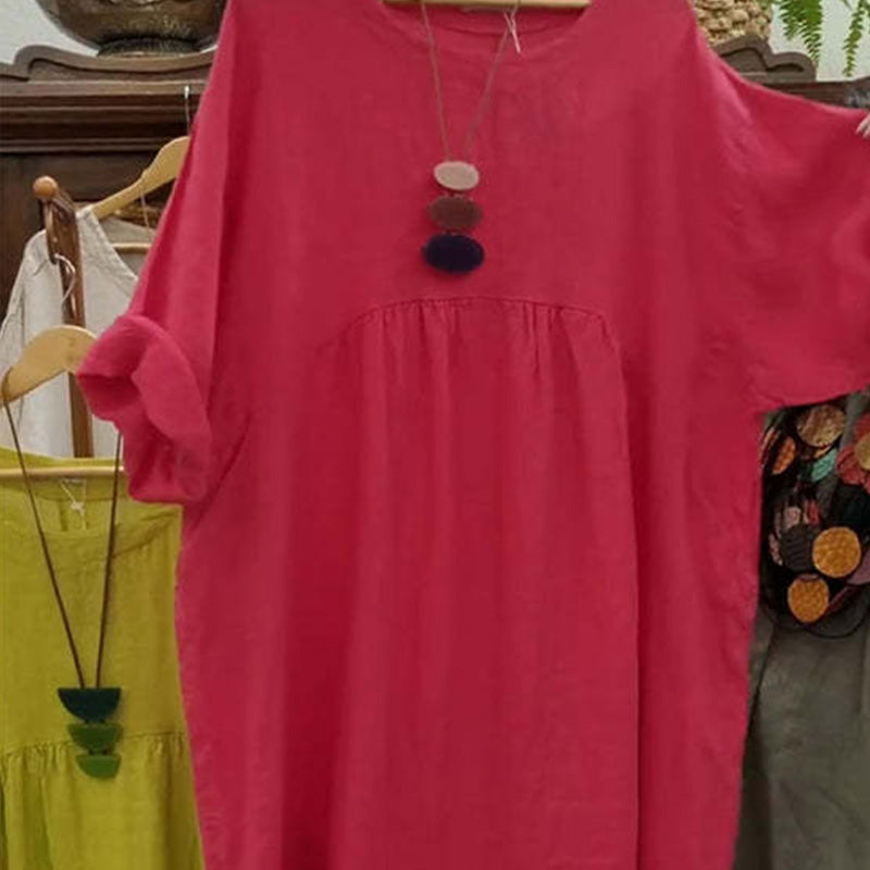 💕💕Last Day Sale 49% Off💃Women's Casual Loose Round Neck Solid Color Dress with 3/4 Sleeves & Pockets