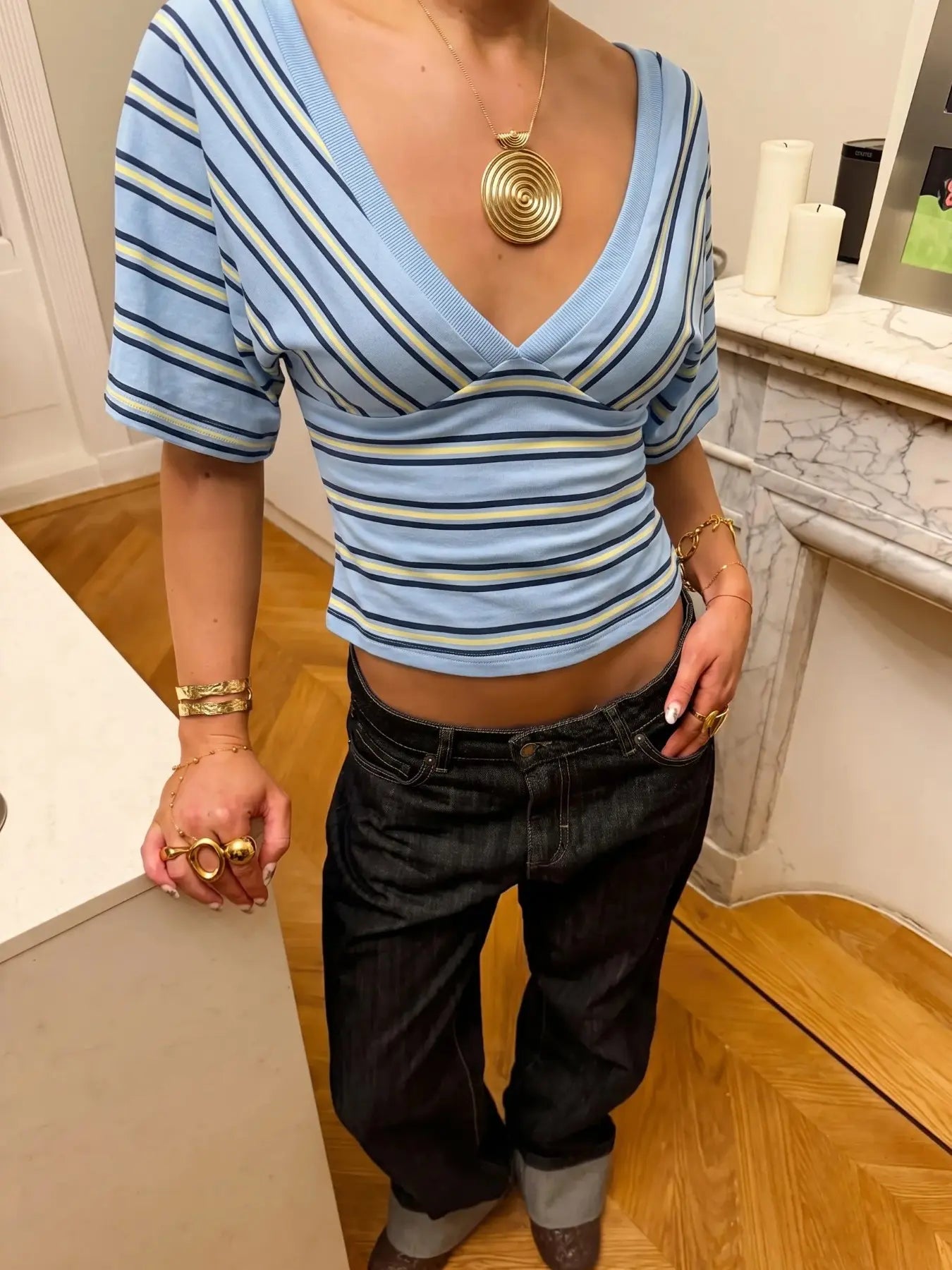 💕💕50% OFF🔥Striped V-Neck Wrap Top for Stylish Y2K Look