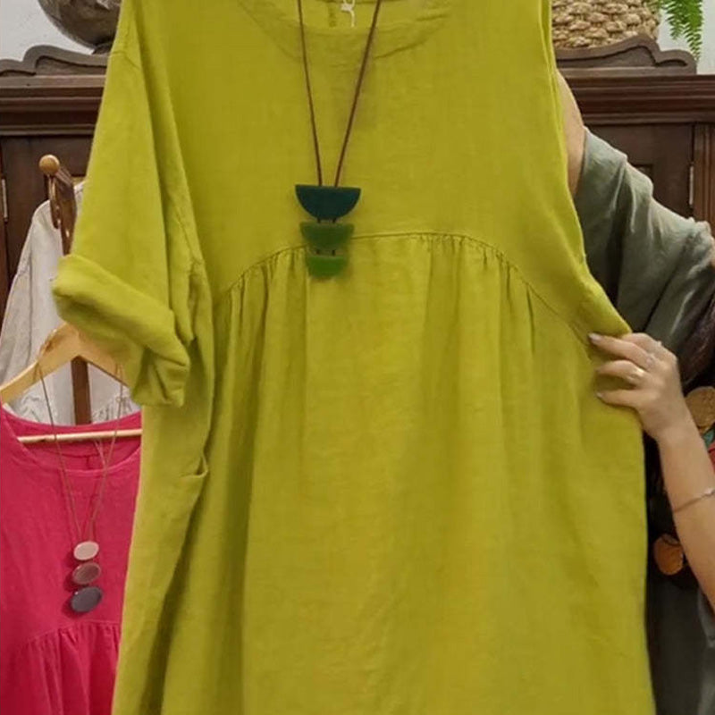 💕💕Last Day Sale 49% Off💃Women's Casual Loose Round Neck Solid Color Dress with 3/4 Sleeves & Pockets